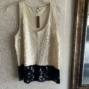 J. Crew Cream and Black Sequin Tank Top